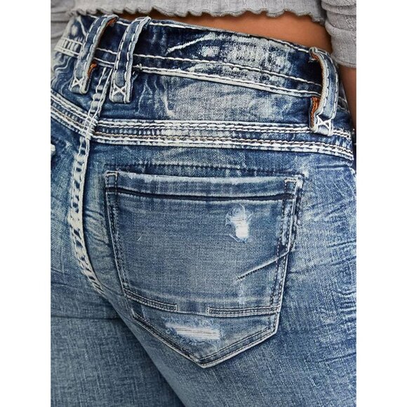 Women’s Low Waist Butt-Lifting Skinny Bootcut Jeans X-Large Fabric - Picture 5 of 5